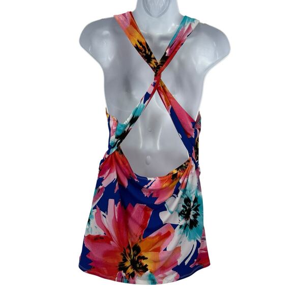 VENUS size XL Halter Mini Cover-Up Dress Floral Ruched Side Pullover Beach - Picture 3 of 13